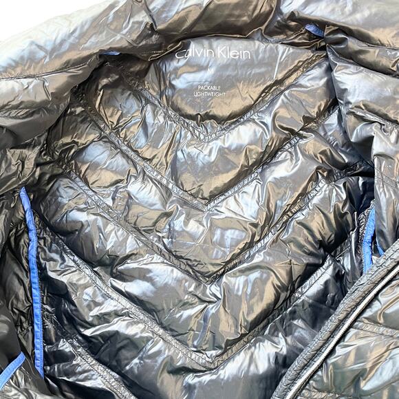 Calvin Klein Womens M Packable Down Quilted Puffer‎ Jacket Full Zip Black Travel - Picture 9 of 12